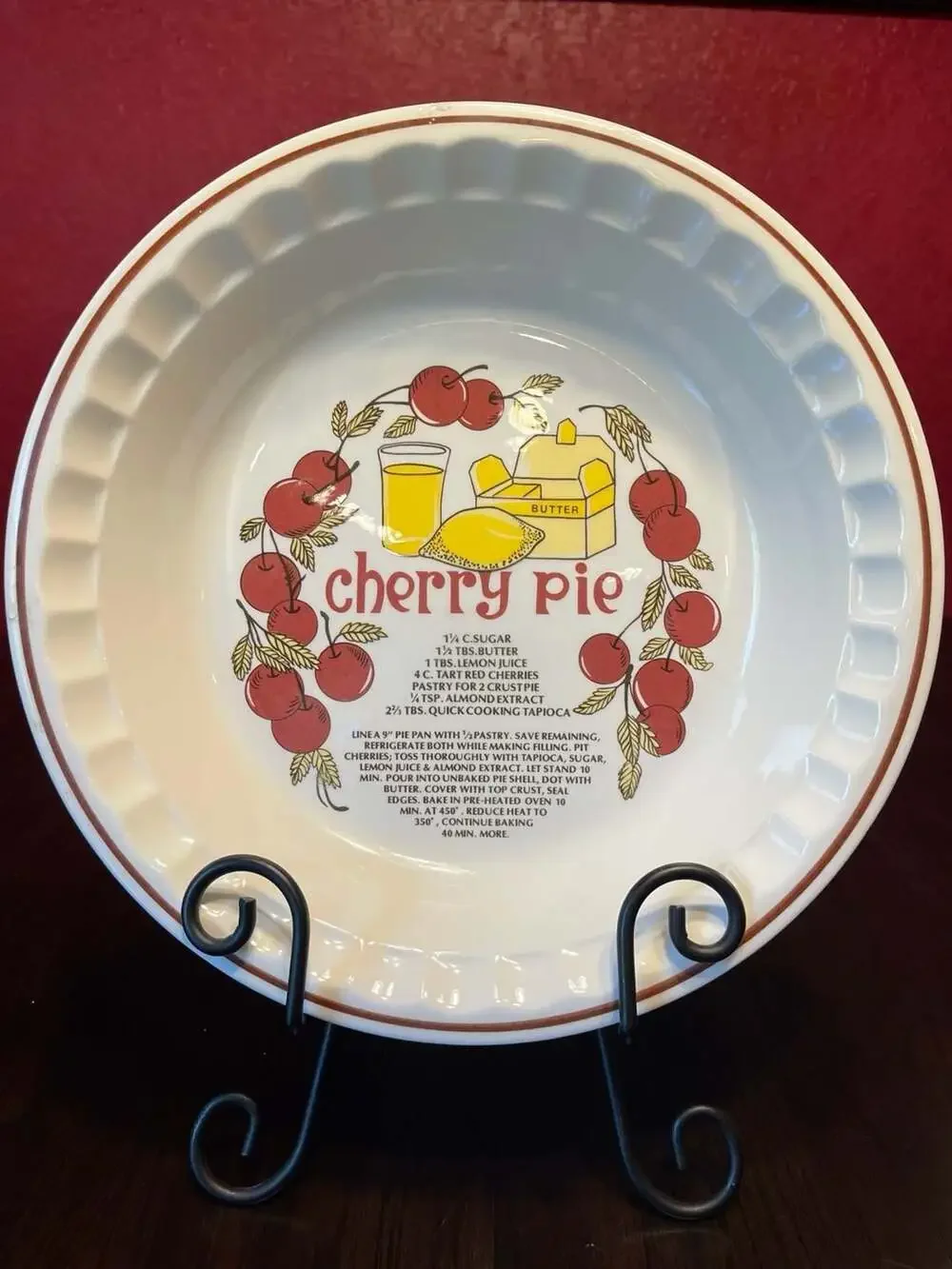 Vintage Hankook Cherry Pie Plate: 1980s Retro Kitchen Bakeware - ,